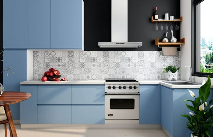 Cocina azul luminosa